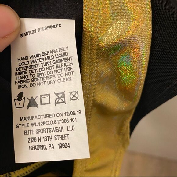 GK Elite gymnastics leotard black gold custom practice v neck omega child CM - Picture 5 of 8